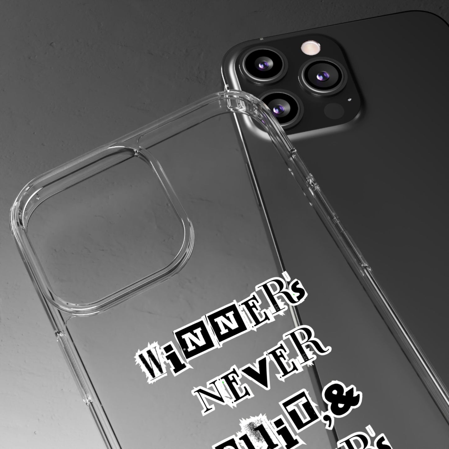 Clear Phone Case – “Winners Never Quit” Edition 💪✨