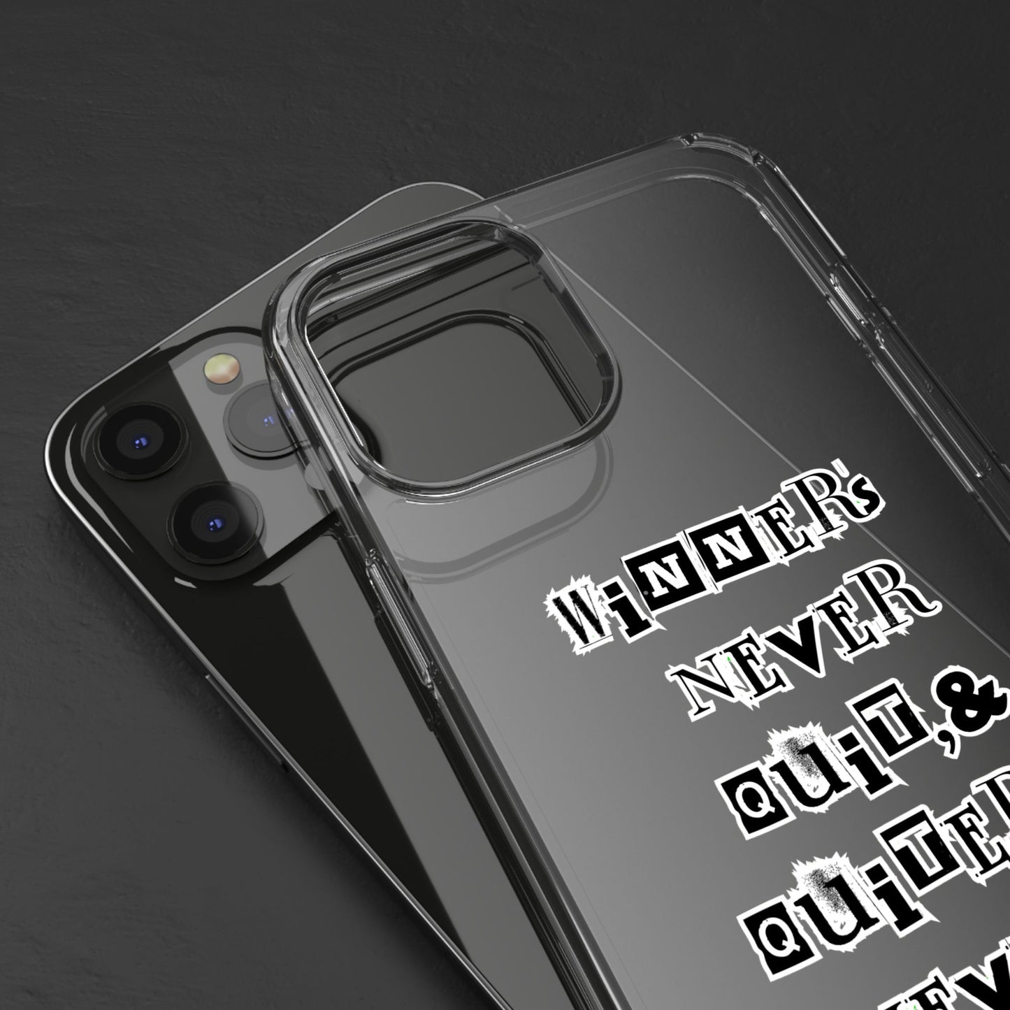 Clear Phone Case – “Winners Never Quit” Edition 💪✨