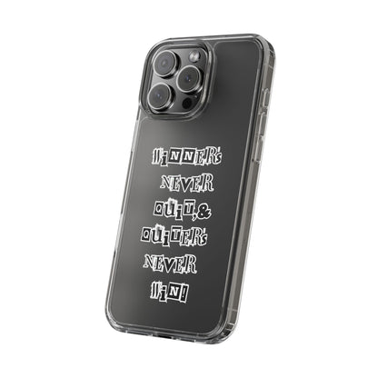Clear Phone Case – “Winners Never Quit” Edition 💪✨